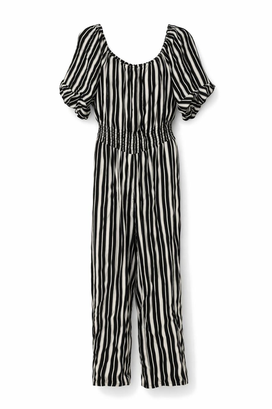 Dashing Black & White Vertical Striped Short Sleeve Jumpsuit Plus Size 3X
